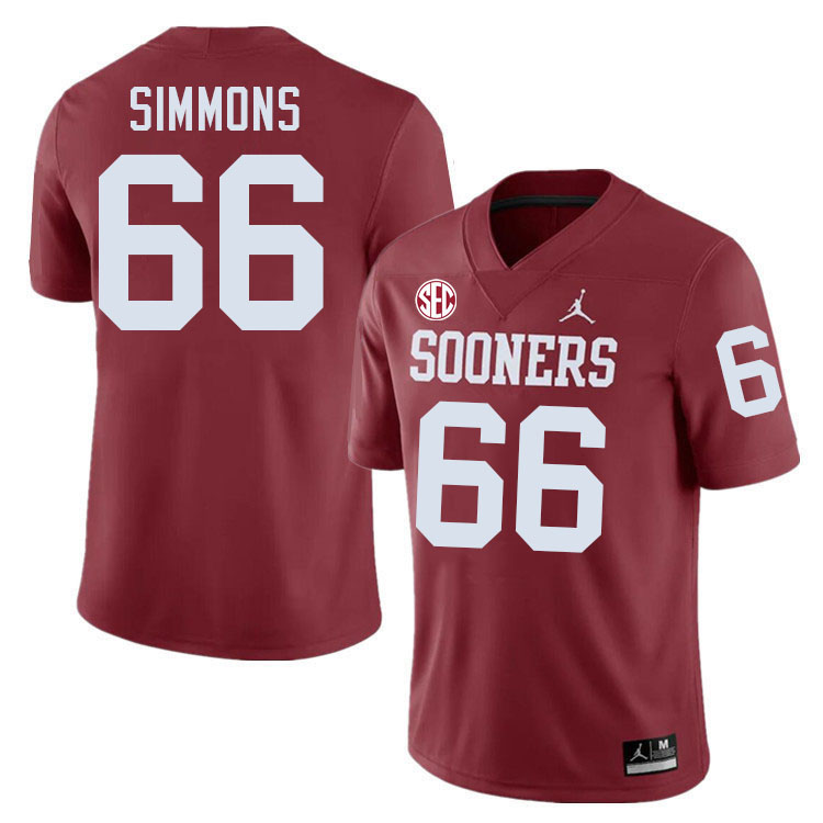 Oklahoma Sooners #66 Derek Simmons College Football Jersey Stitched-Crimson